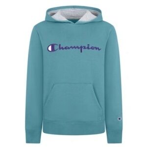 🍕🪻Champion hoodie sweatshirt script logo green youth large